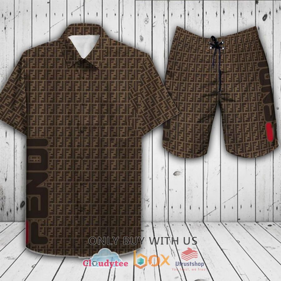 fendi italy pattern brown hawaiian shirt short 1 94238