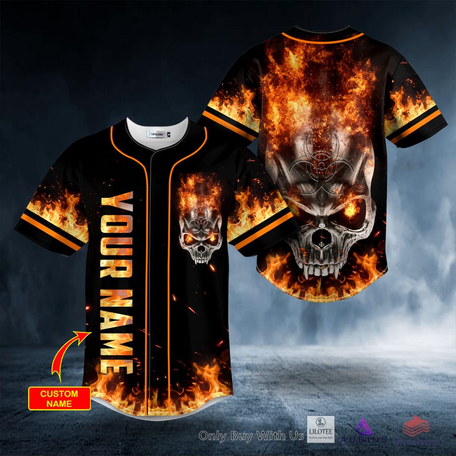 fire angry biohazard skull custom baseball jersey 1 61374