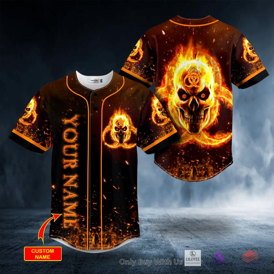 fire biohazard skull custom baseball jersey 1 98340