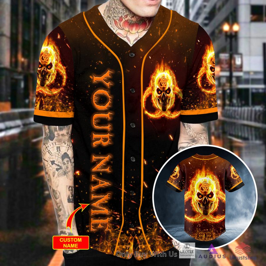 fire biohazard skull custom baseball jersey 2 91090