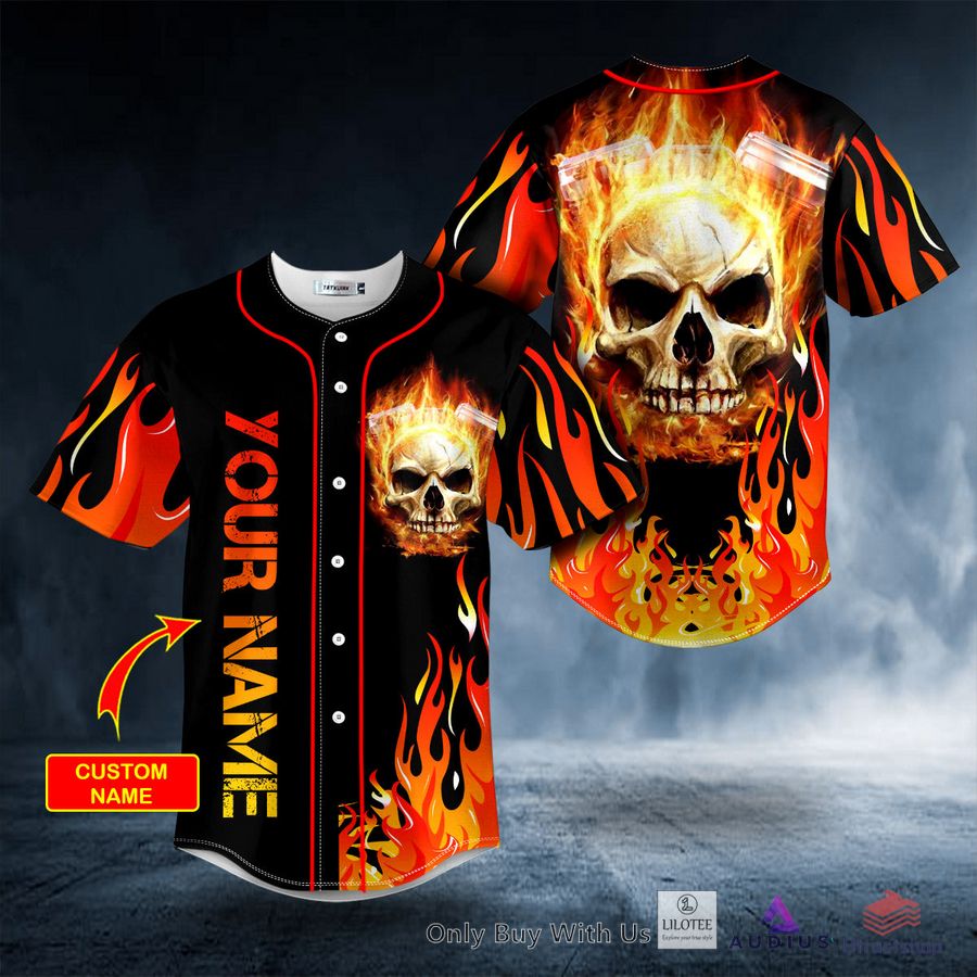 fire burning skull custom baseball jersey 1 76728