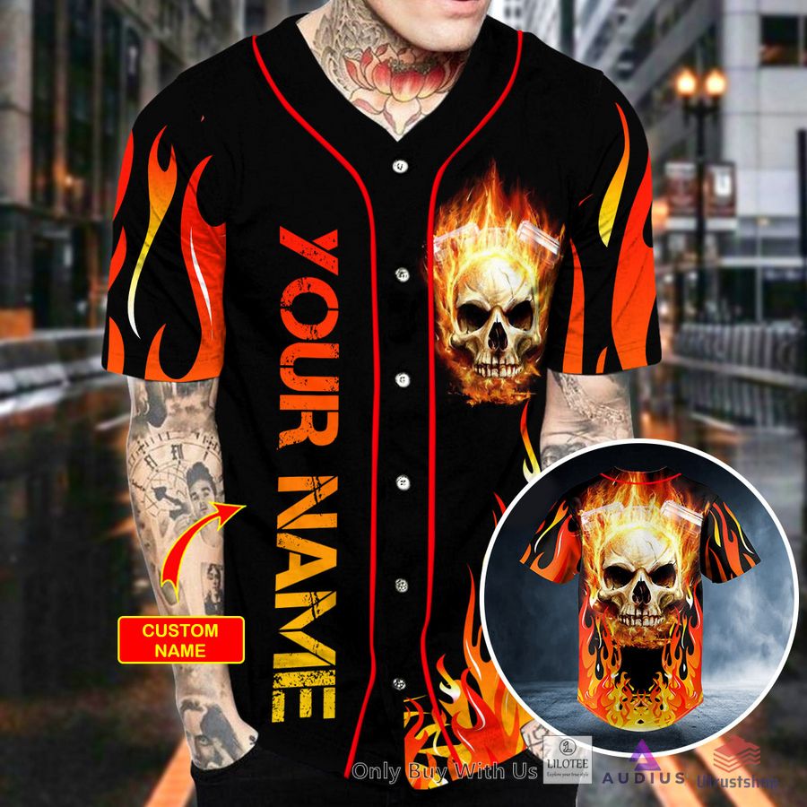 fire burning skull custom baseball jersey 2 80872