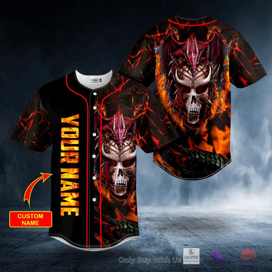 fire red spiral dragon skull custom baseball jersey 1 70124
