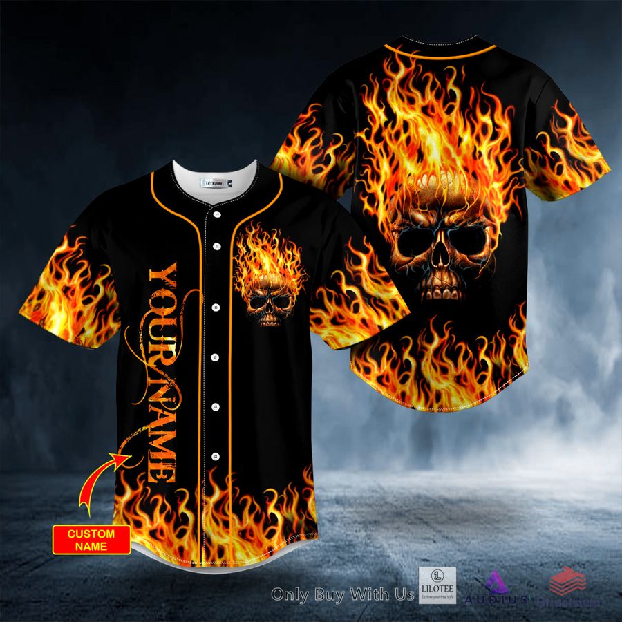 fire skull black custom baseball jersey 1 54289