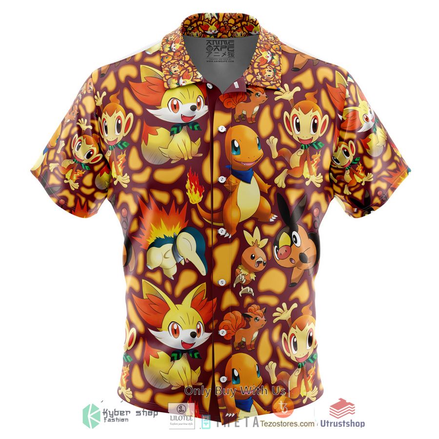 fire type starters pokemon short sleeve hawaiian shirt 1 53607