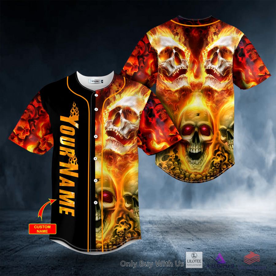 flaming skull custom baseball jersey 1 39763