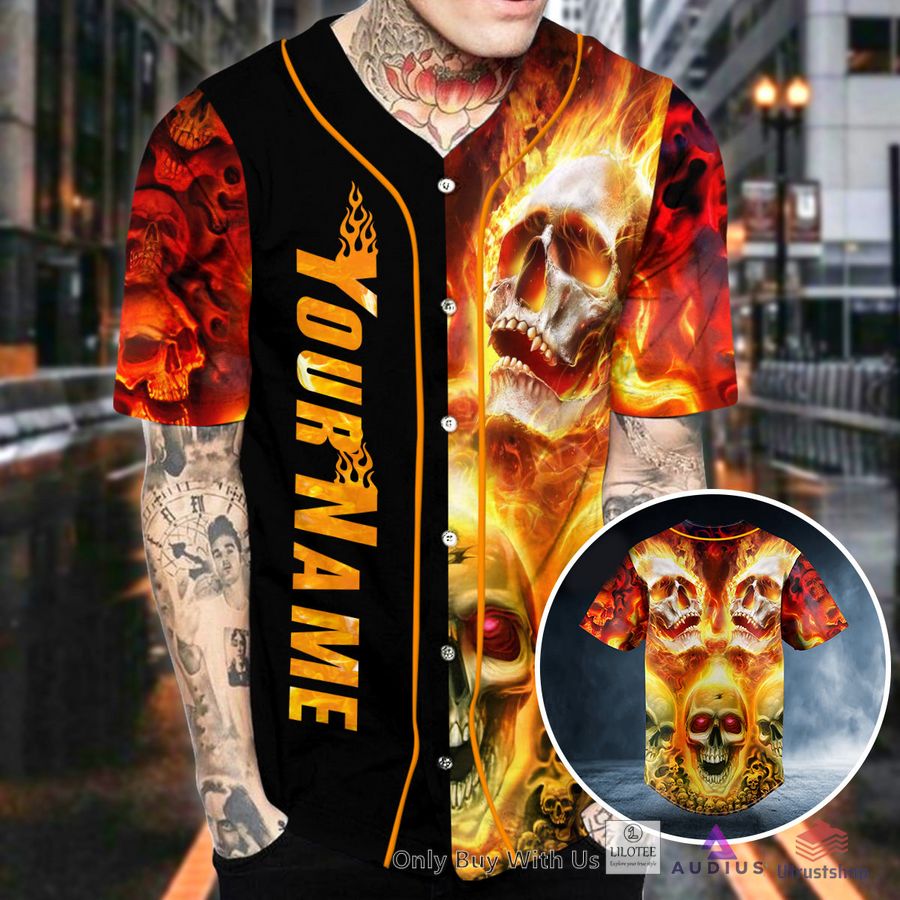 flaming skull custom baseball jersey 2 54749