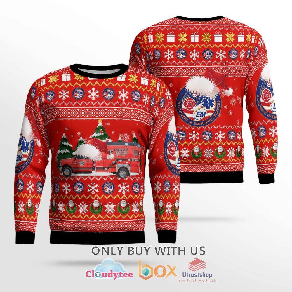 florida bay county ems red christmas sweater 1 3936