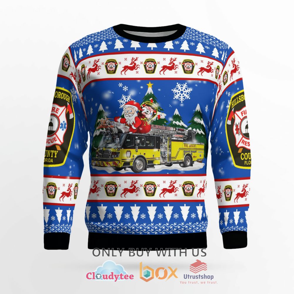 florida hillsborough county fire department blue christmas sweater 2 74584