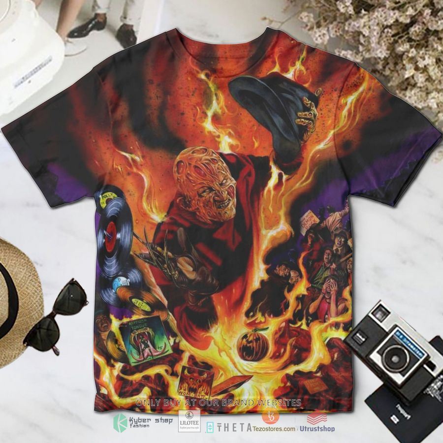 freddy krueger burning halloween t shirt 1 99693