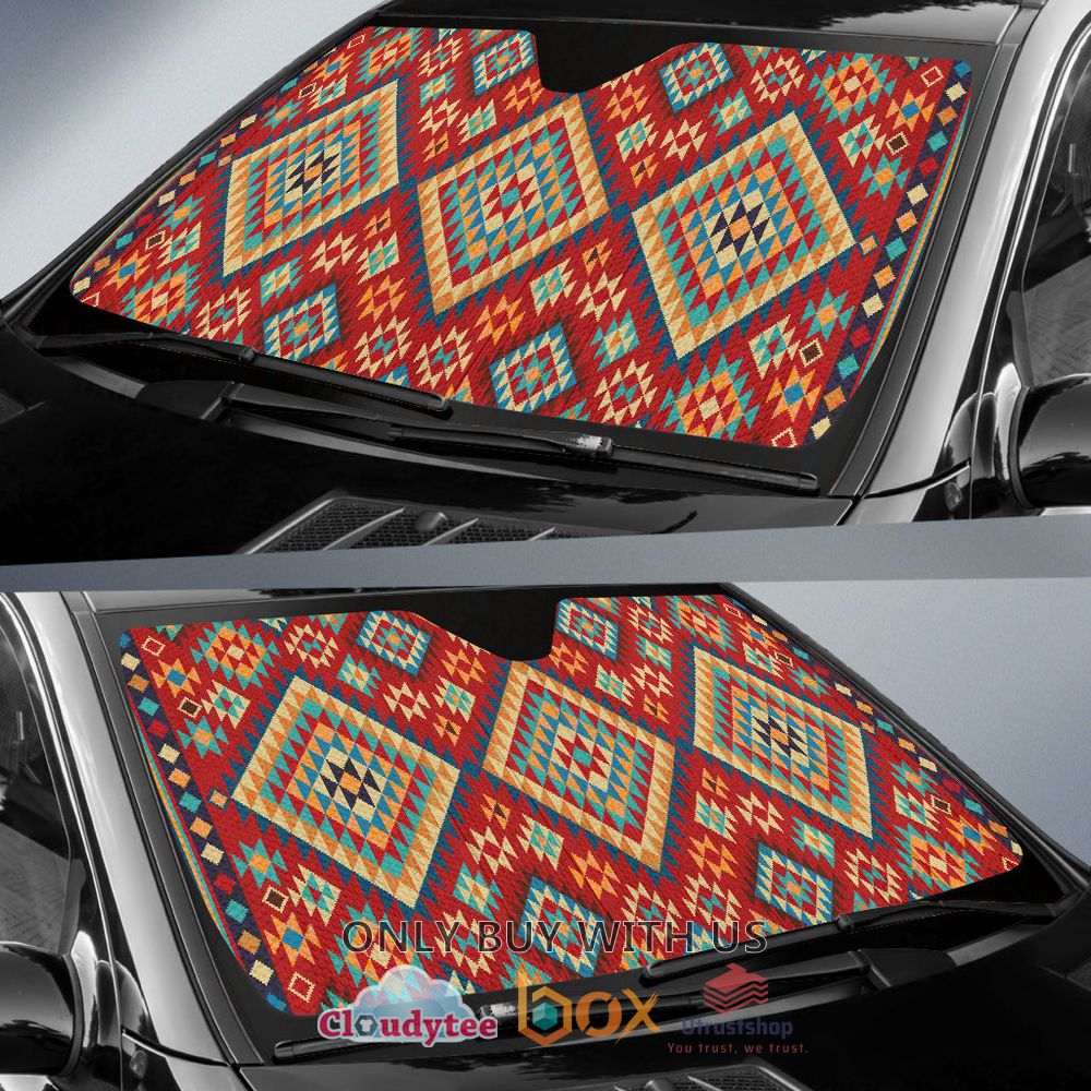 geometric red and green pattern car sun shades 2 59804