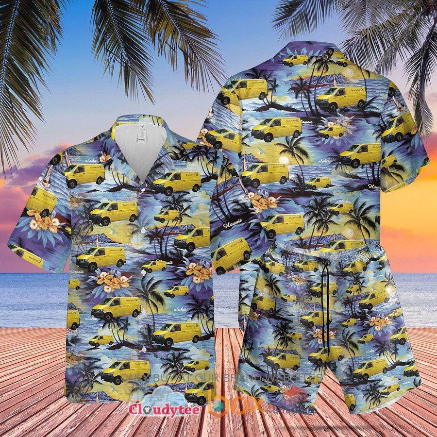 german deutsche post delivery van hawaiian shirt short 1 51354