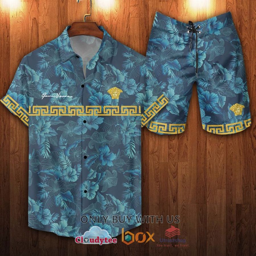 gianni versace flower blue hawaiian shirt short 1 55778