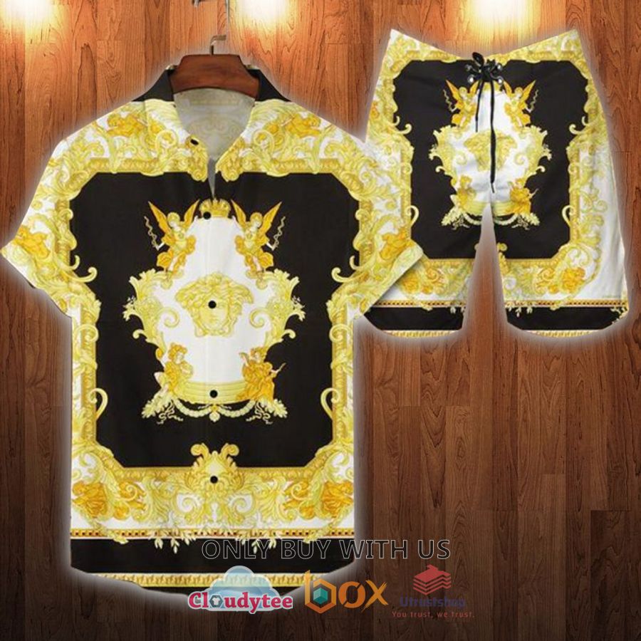 gianni versace medusa yellow black hawaiian shirt short 1 94984