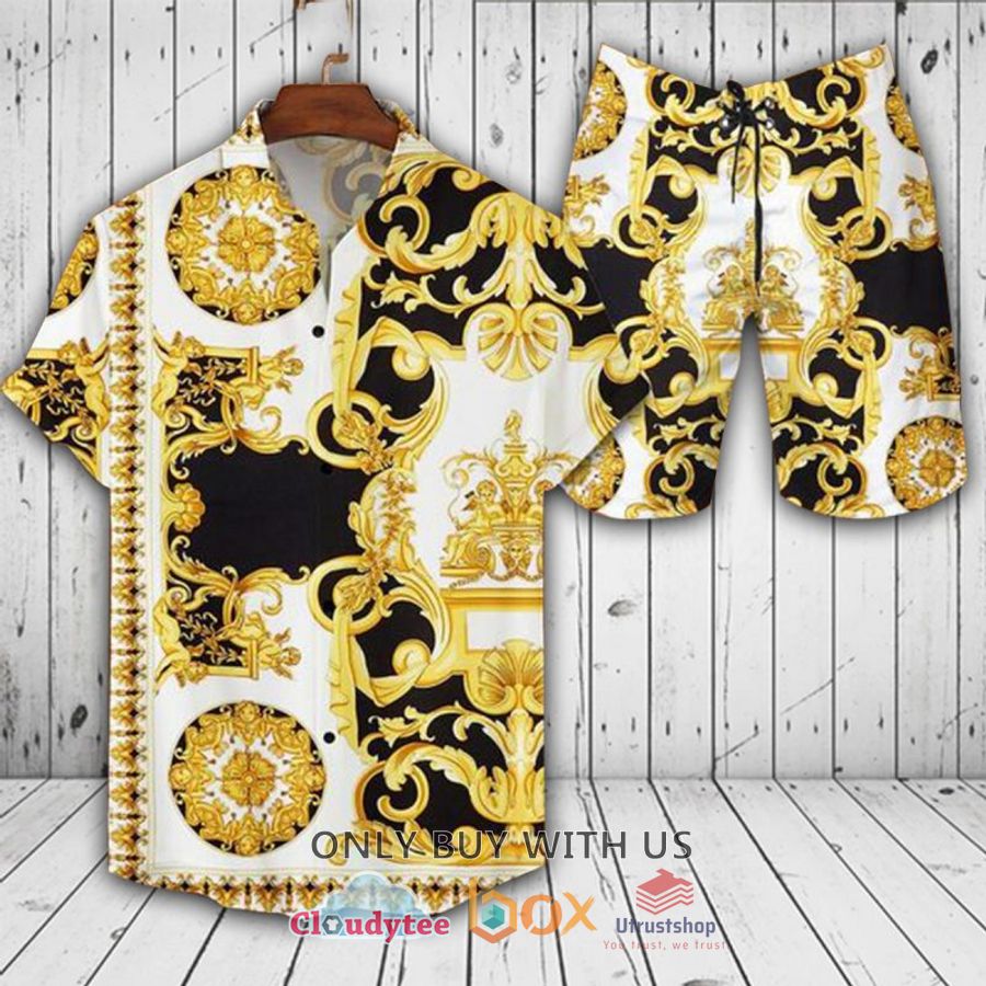 gianni versace pattern yellow white hawaiian shirt short 1 28194