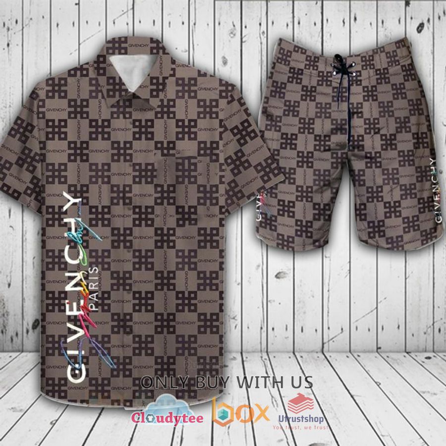givenchy paris brown hawaiian shirt short 1 52660