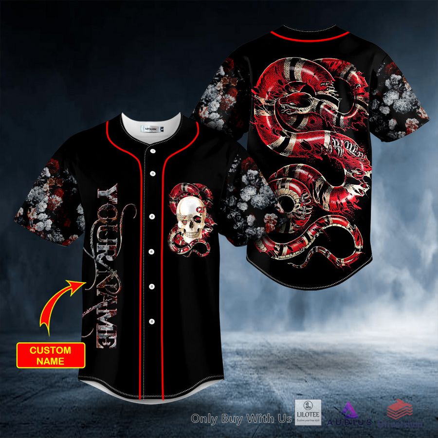 glam red of snake skull custom baseball jersey 1 30769