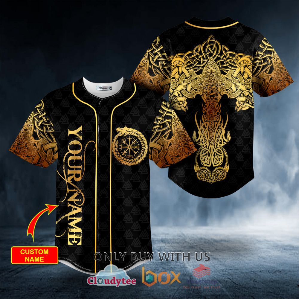 gold dragon swords viking tattoo custom baseball jersey 1 52170