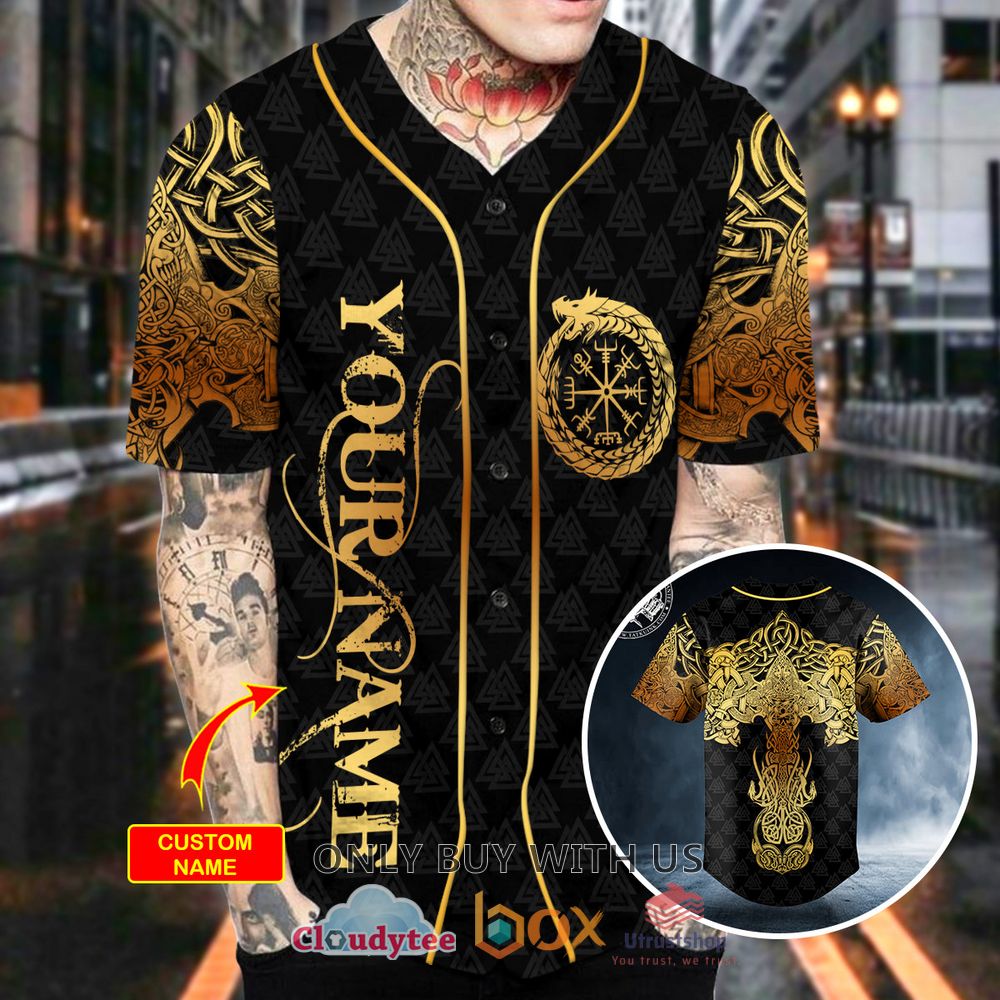 gold dragon swords viking tattoo custom baseball jersey 2 44101