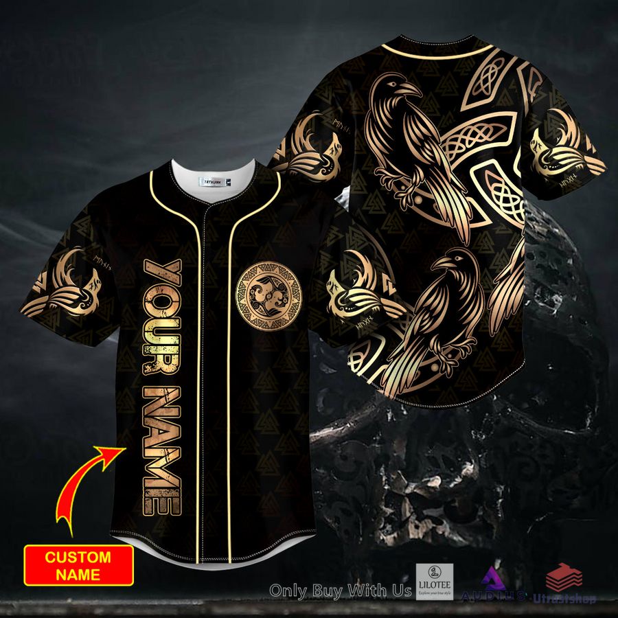 gold raven viking tattoo custom baseball jersey 1 68291
