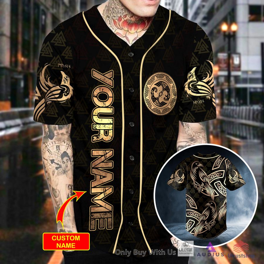 gold raven viking tattoo custom baseball jersey 2 83652
