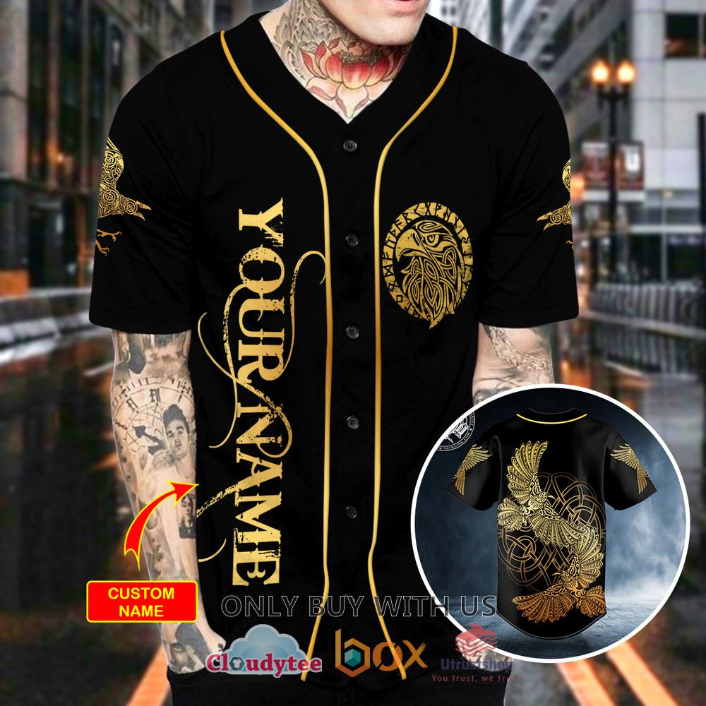 gold ravens viking custom baseball jersey 2 93206
