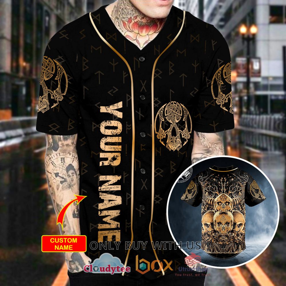 gold roses cool abis satanic skull custom baseball jersey 2 22014