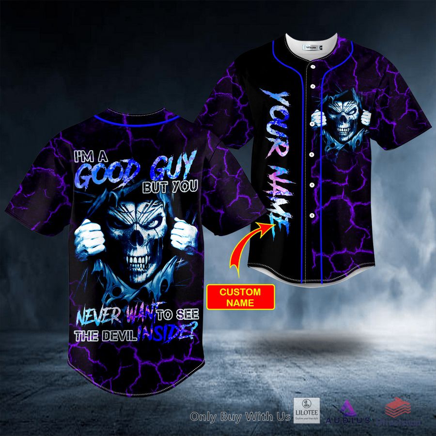 good guy devil inside grim reaper purple lightning skull custom baseball jersey 1 16025