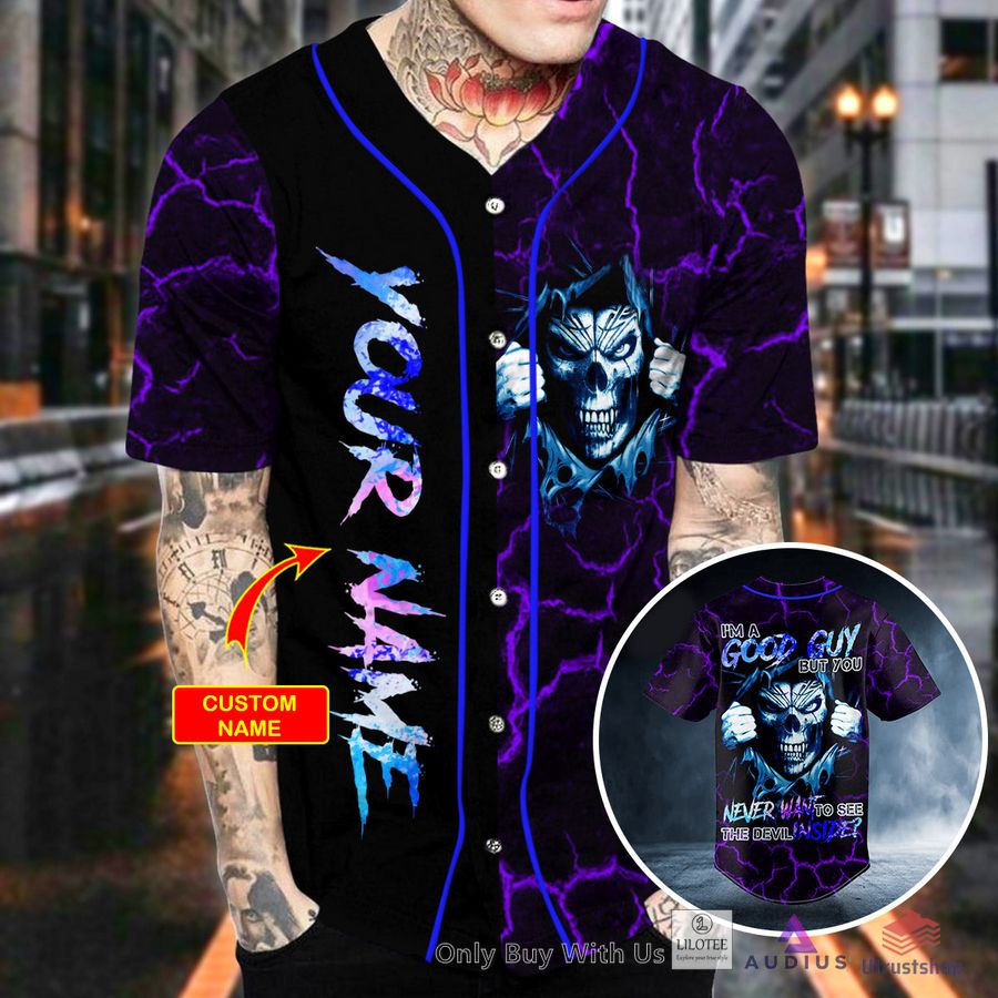 good guy devil inside grim reaper purple lightning skull custom baseball jersey 2 52245