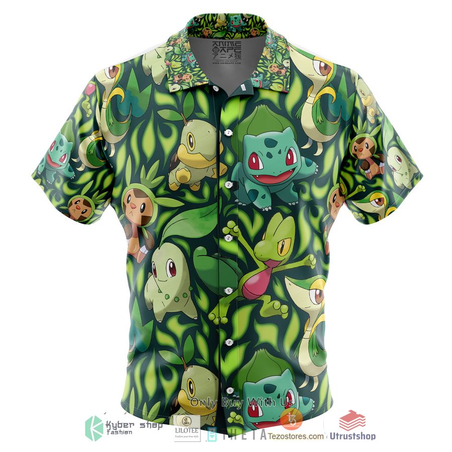 grass type starters pokemon short sleeve hawaiian shirt 1 20862