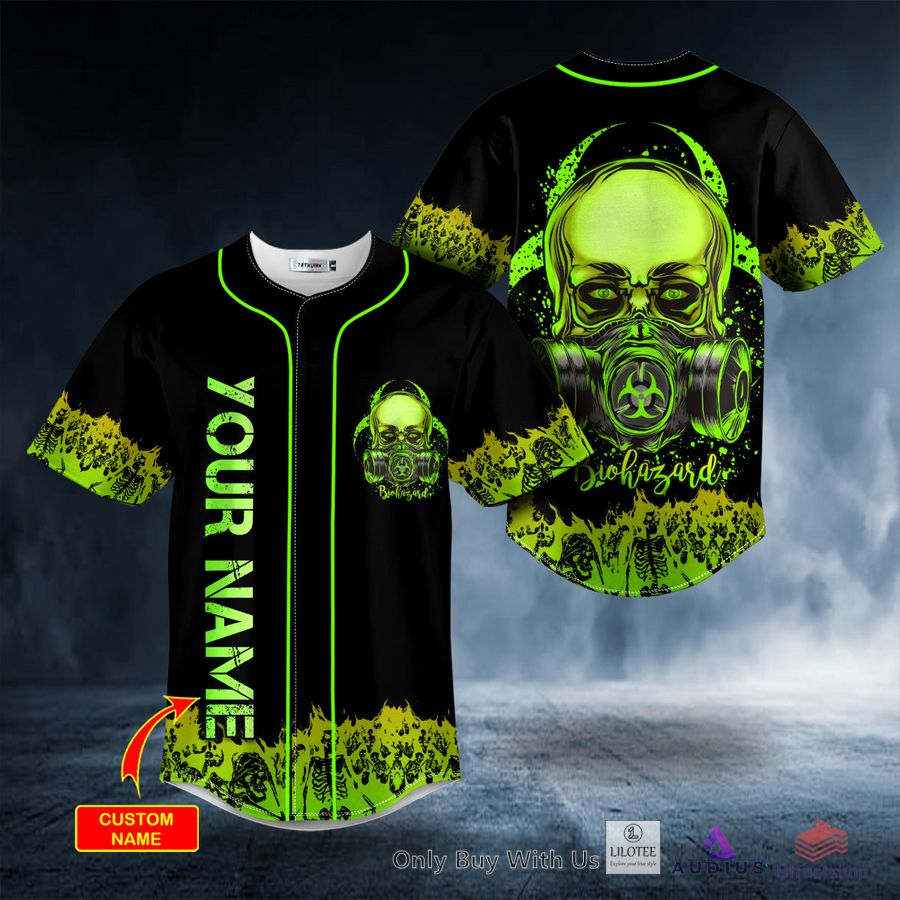 green gas mask biohazard skull custom baseball jersey 1 98352