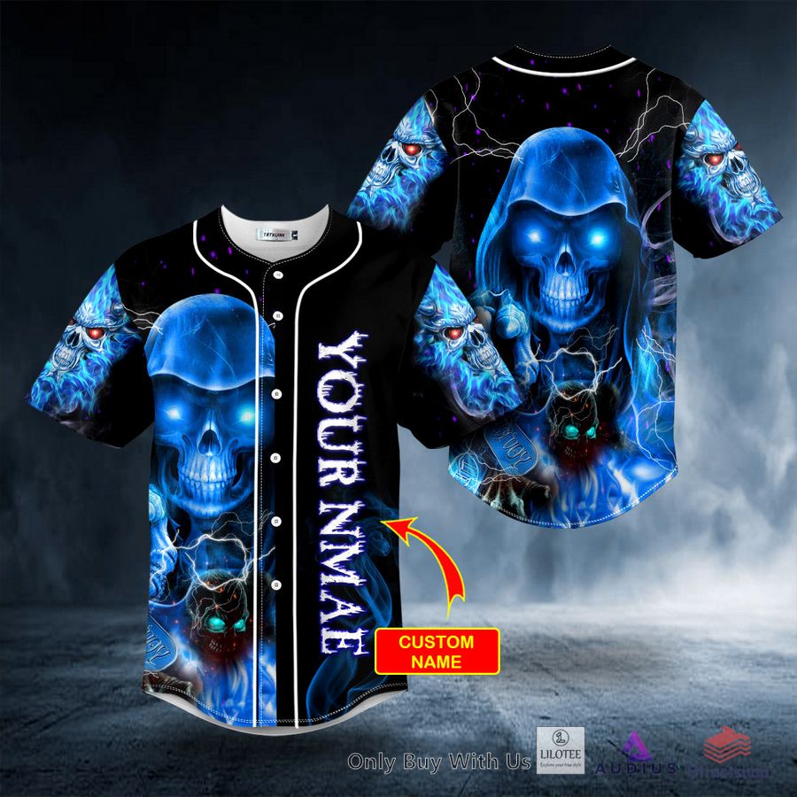 grim reaper blue fire lightning skull custom baseball jersey 1 35392