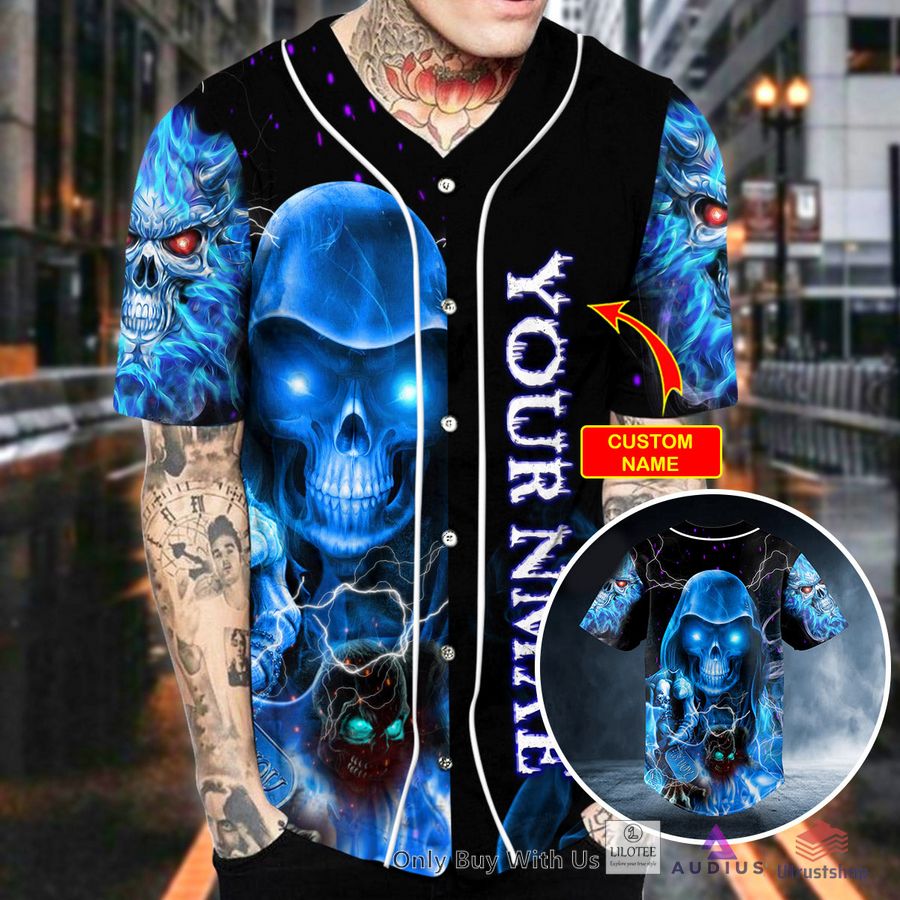 grim reaper blue fire lightning skull custom baseball jersey 2 45690