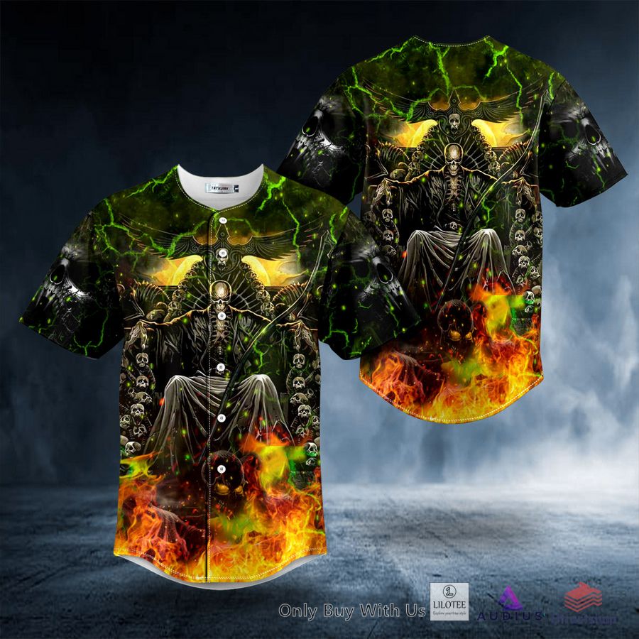 grim reaper throne zombie ghost fire lightning skull baseball jersey 1 6891