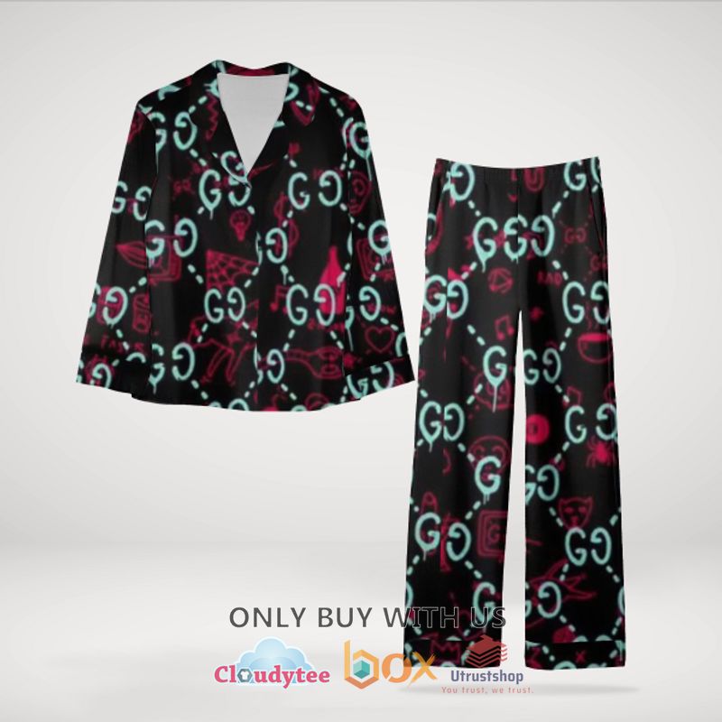 gucci black red blue pattern pajamas set 1 15824