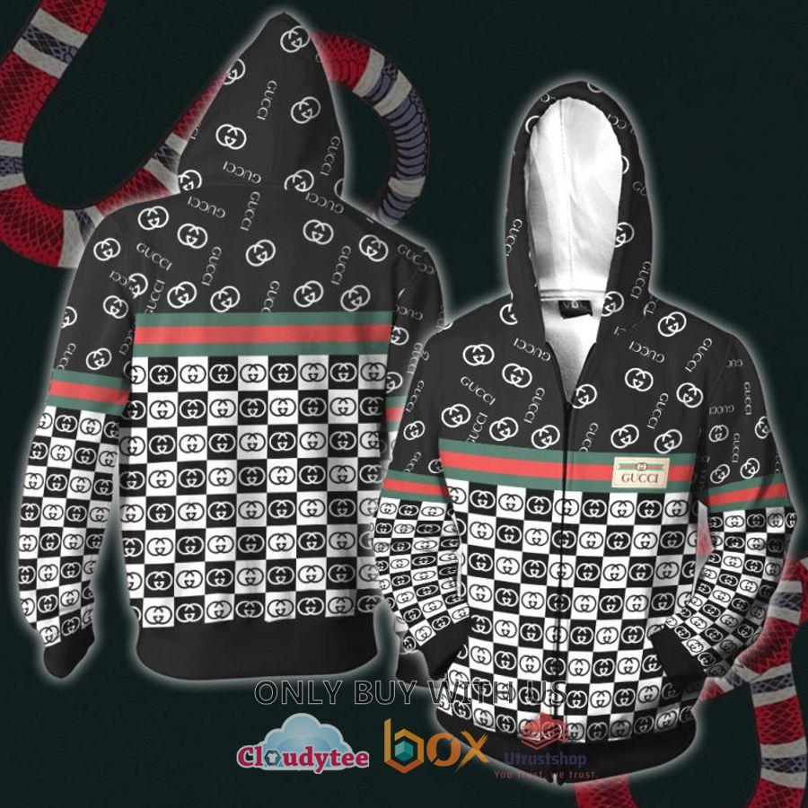 gucci black white 3d hoodie zip hoodie 2 56512
