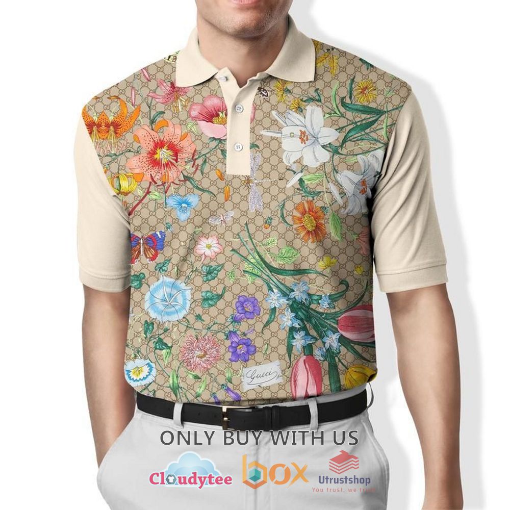 gucci butterfly and flower polo shirt 1 29600