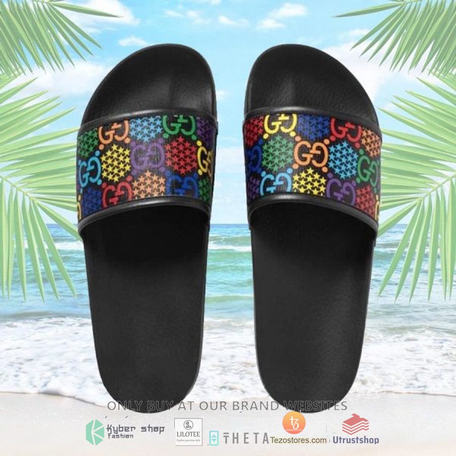 gucci color pattern black slide sandals 1 14949