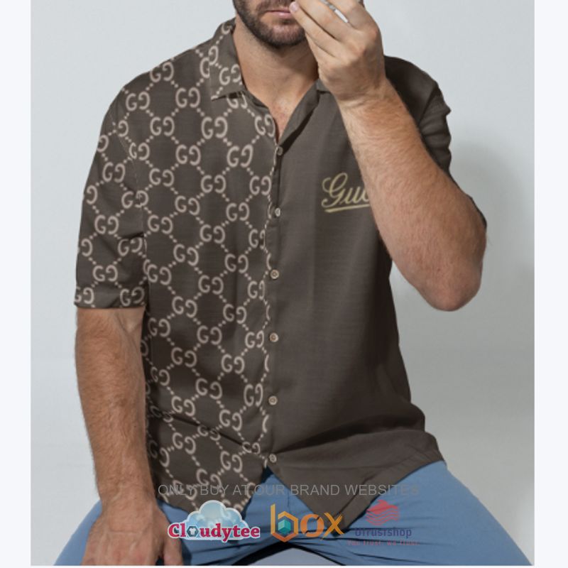 gucci dark brown pattern hawaiian shirt 1 67253