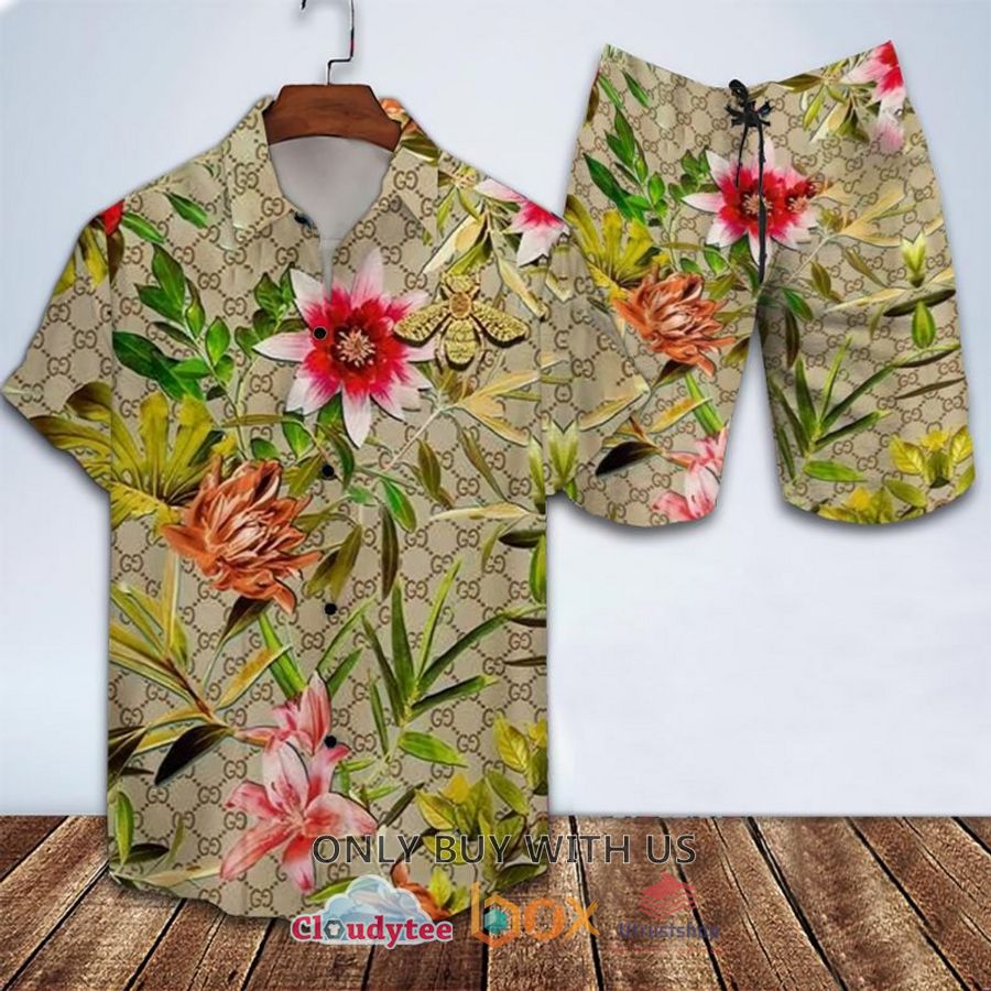 gucci flower pattern light green hawaiian shirt short 1 55037
