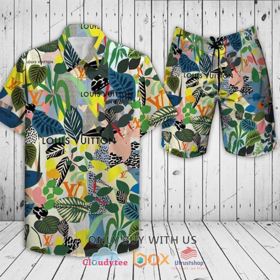 gucci leaves pattern color hawaiian shirt short 1 17151