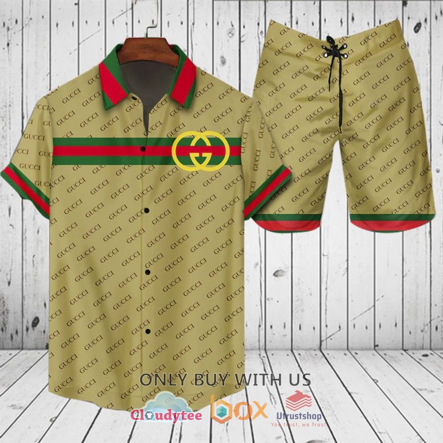 gucci light green stripes hawaiian shirt short 1 26934