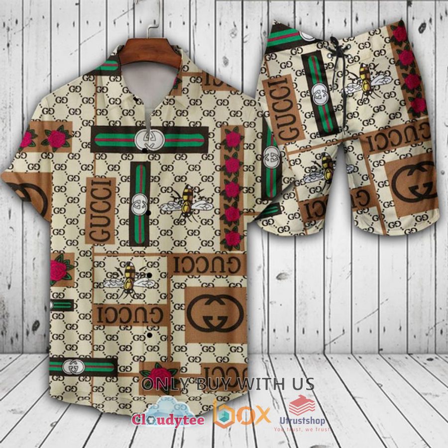 gucci pattern bee hawaiian shirt short 1 54653