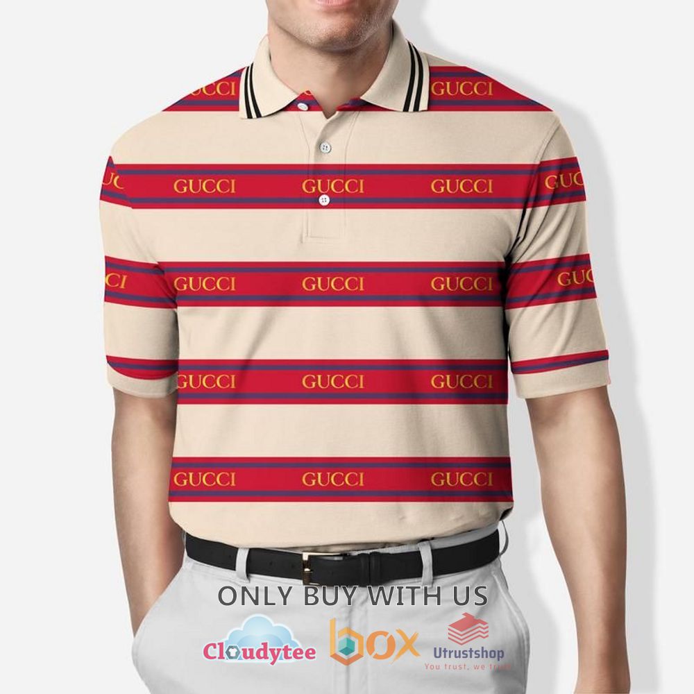 gucci red cream stripes polo shirt 1 55778
