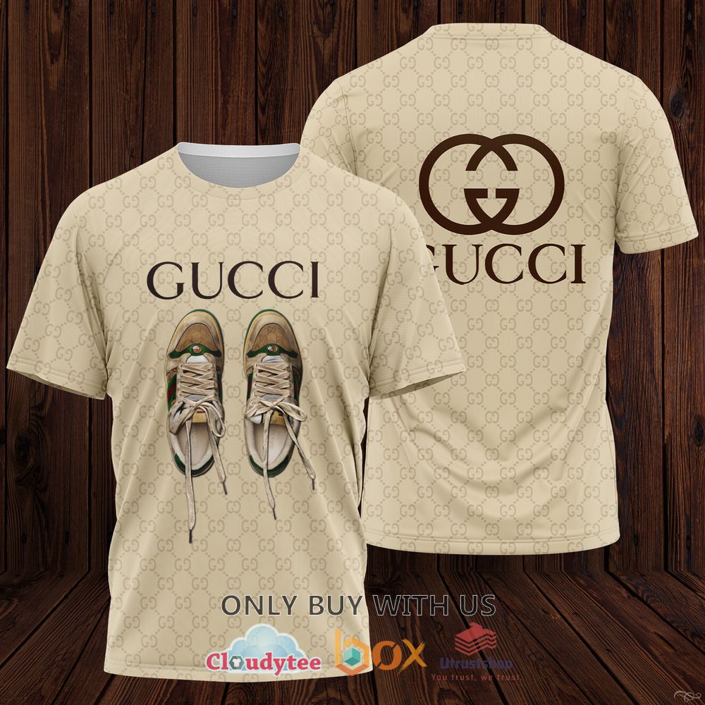 gucci shoes pattern cream 3d t shirt 1 4328