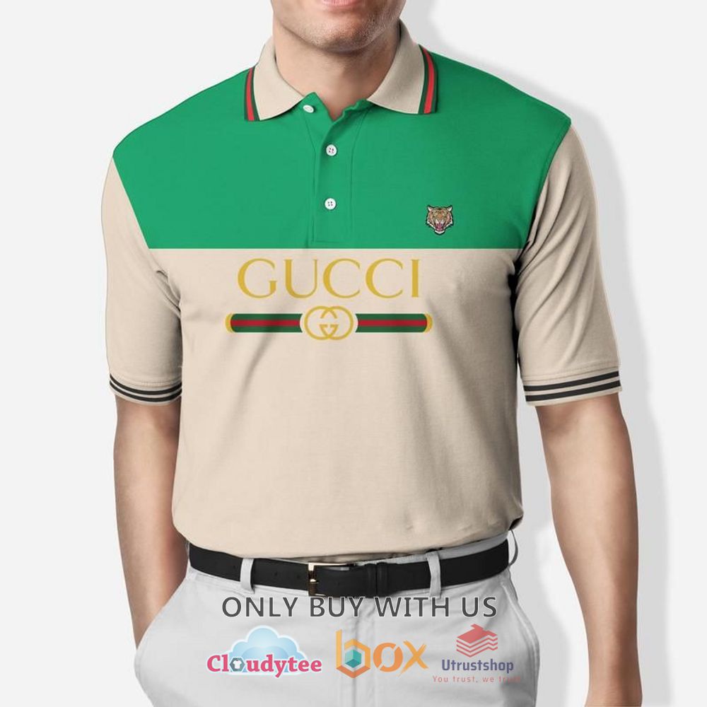 gucci tiger green cream polo shirt 1 82424