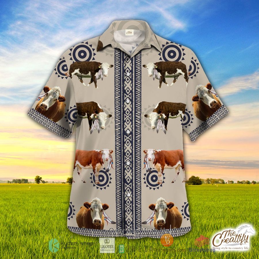 hereford in native american pattern hawaiian shirt 1 7551