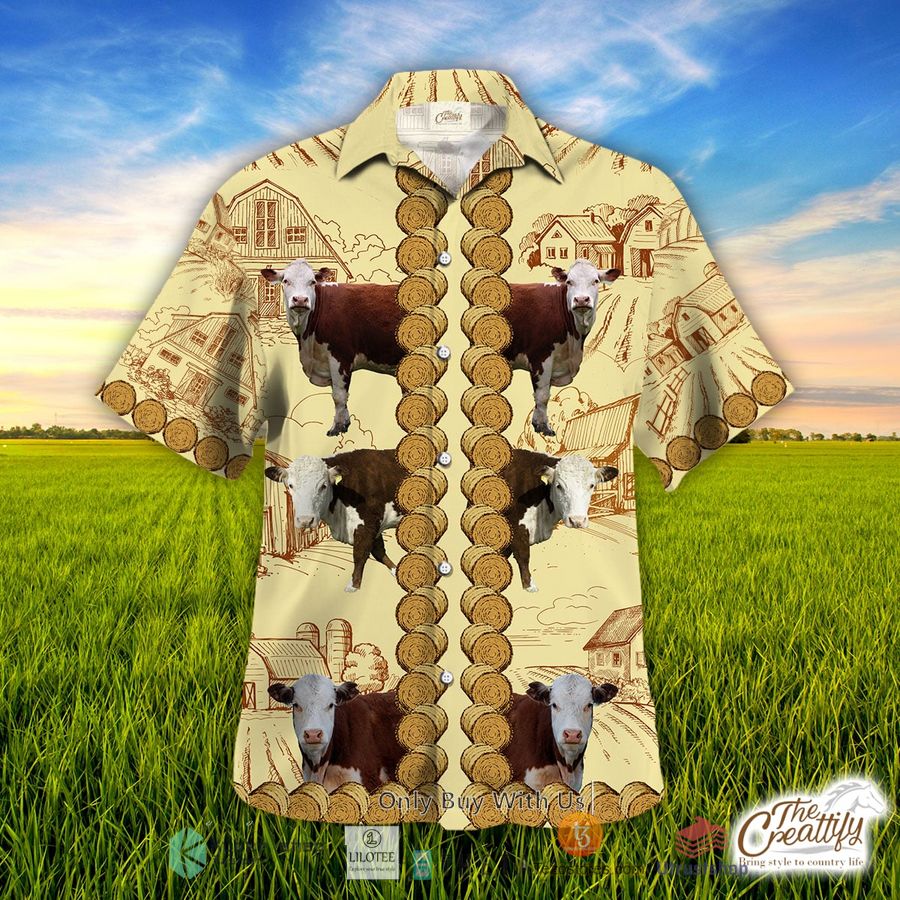hereford in rolled hay pattern hawaiian shirt 1 37691