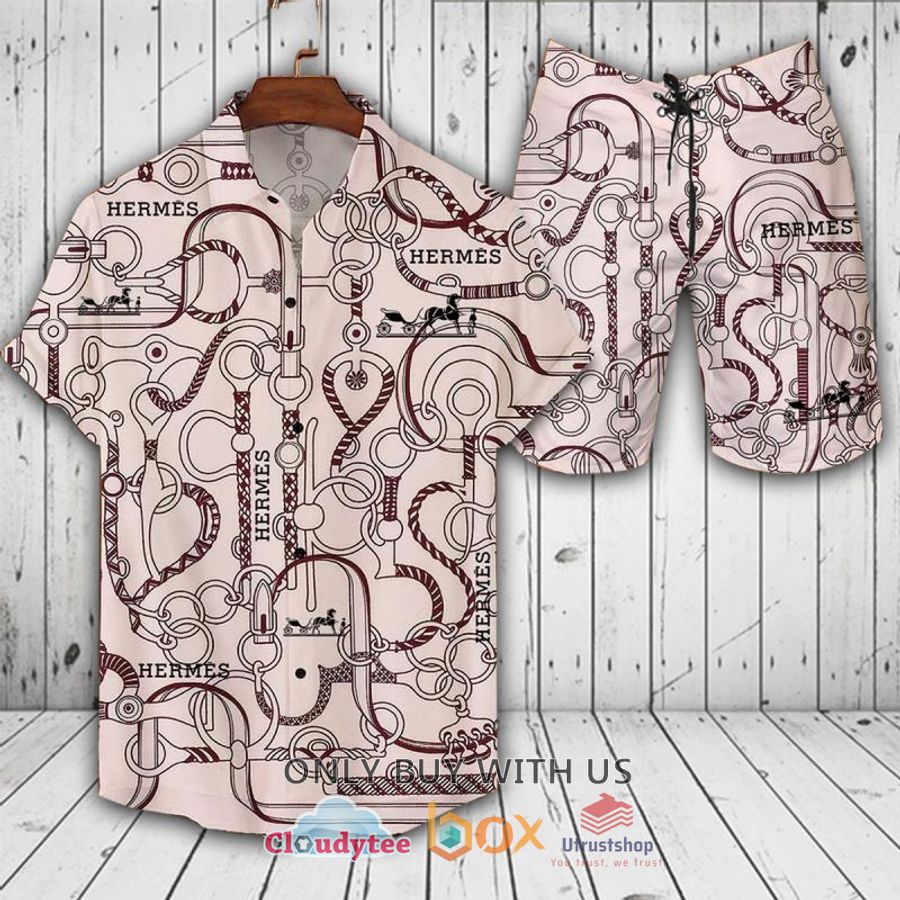 hermes light pink pattern hawaiian shirt short 1 87173
