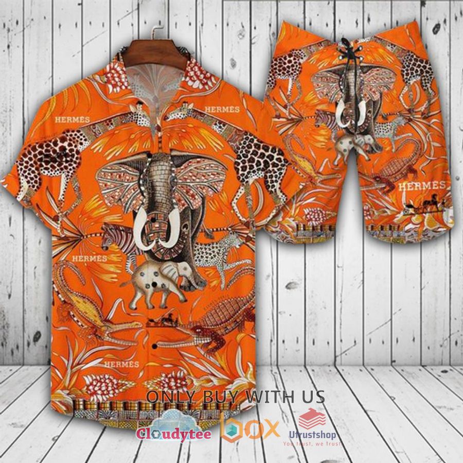hermes paris pattern animals hawaiian shirt short 1 644
